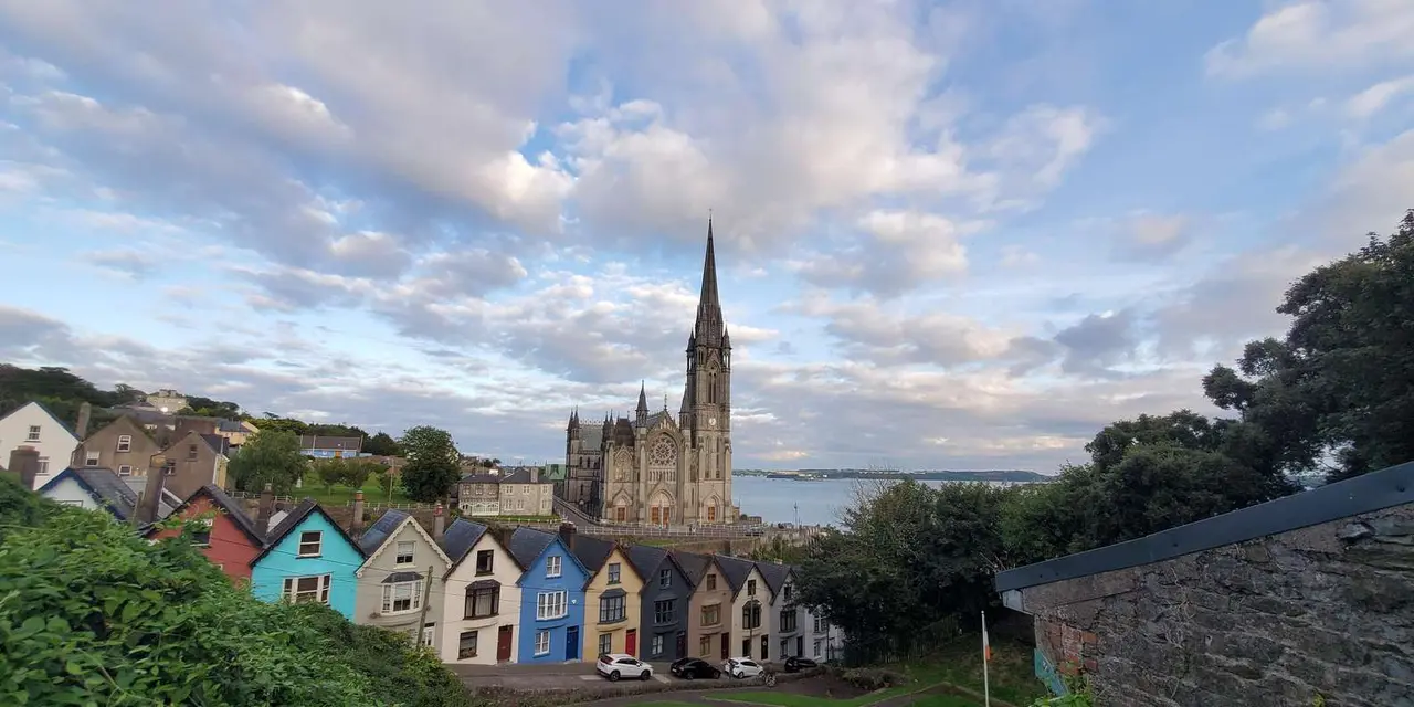 Cobh's row of brightly painted houses below the spire of St Colman's Cathedral
